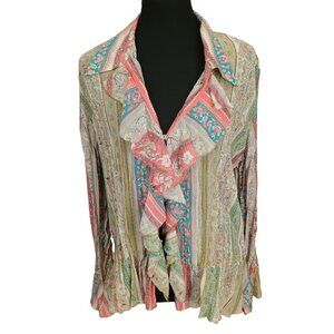 Ruffle Front‎ Blouse With Paisley & Stripes By NY Collection XL Polyester